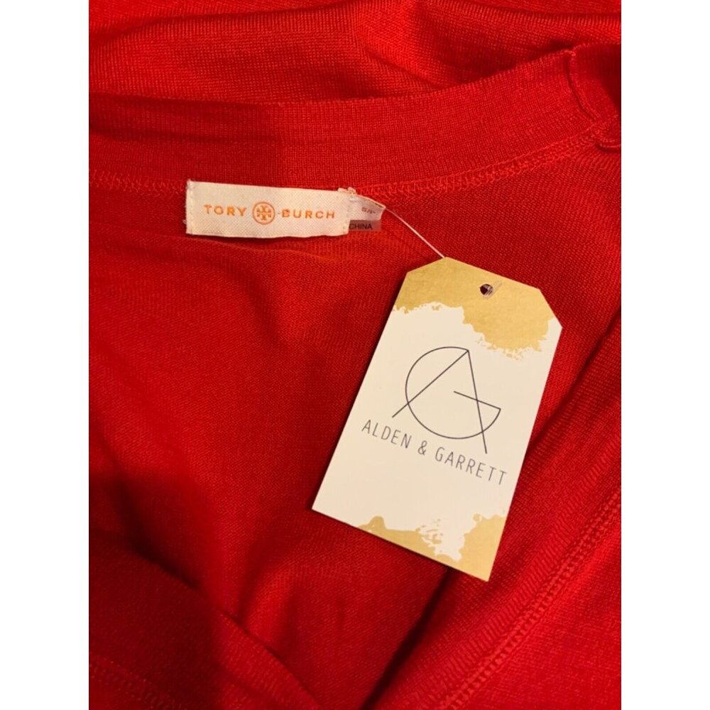 Tory Burch Red Thin Knit Gold Button Cardigan, Size Small - Picture 6 of 6